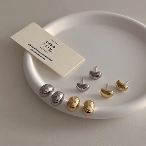 Minimalist Bean Stud Earrings Mirror Polished Geometric Jewelry With 925 Sterling Silver Earring Post Copper For Women