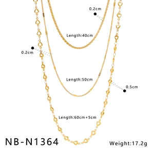 Detail showing 18K gold plated triple layered necklace with 40-60cm chain lengths