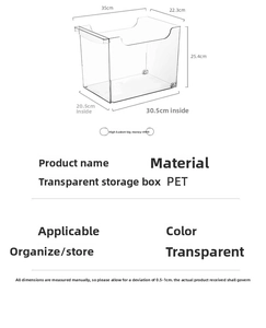 Clear PET plastic fridge organizer bin with handles, large size 35x22.3x25.4cm specs