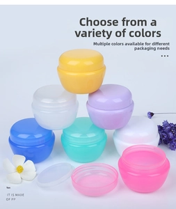 Macro shot of colorful mushroom cosmetic cream jars made of PP plastic material