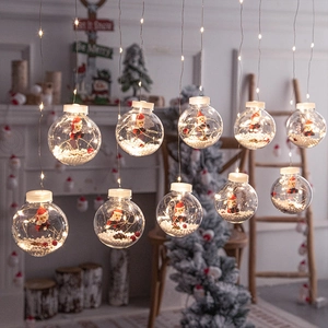 Christmas LED Curtain String Lights Warm White Hanging Ornaments Santa Claus Snowman Reindeer Tree Decorative Lighting Holiday Home Party Window