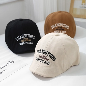Stylish embroidered cotton beret caps for toddlers in black, brown, and beige colors
