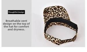 Detail of leopard print sun visor showing thickened sweatband and breathable mesh lining