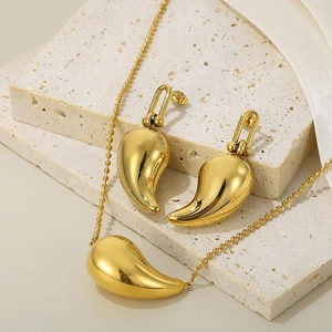 Stainless Steel Teardrop Necklace And Earrings Polished Bean Waterdrop Croissant Minimalist Elegant Jewelry For Women
