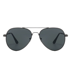 Classic aviator sunglasses with black polarized lenses and double bridge metal frame