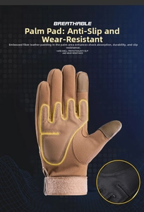 Tactical glove palm detail featuring anti-slip fiber leather pads and breathable material