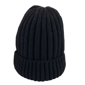 Classic black ribbed knit beanie hat for winter warmth with thick thermal fabric for women and men