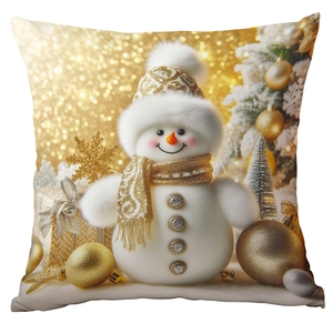 Federa natalizia con pupazzo di neve dorato e decorazioni festive per divano e casa