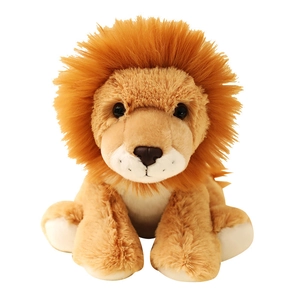 Plush lion stuffed animal toy with fluffy orange mane and soft brown fur in sitting pose
