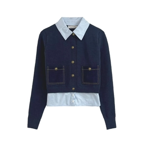 Cardigan En Maille Femme Manches Longues Haut Superposé Col Chemise Contraste Bouton Doré Tricot Élégant Décontracté