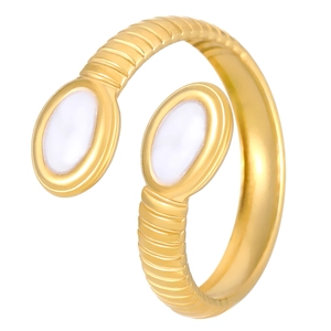 18K gold plated spiral cuff bracelet with white oval enamel tips in minimalist style