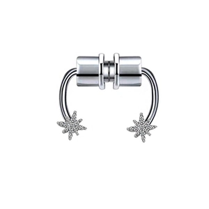 Detail of silver magnetic faux nose ring featuring sparkling snowflake diamond accents