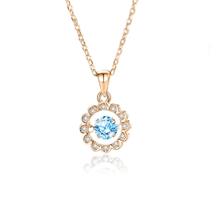Elegant S925 silver daisy necklace with blue gemstone pendant on a white reflective base