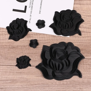 Black Rose Embroidery Patches Flower DIY Clothing Decor Iron On Sew On Polyester Fabric Stickers For Bags Jackets