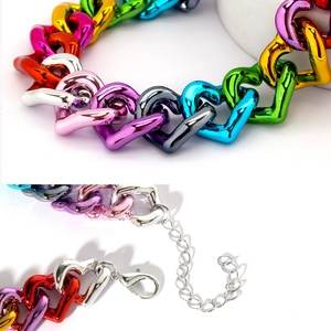 Adjustable colorful heart link chain pet necklace with lobster clasp and metal plating