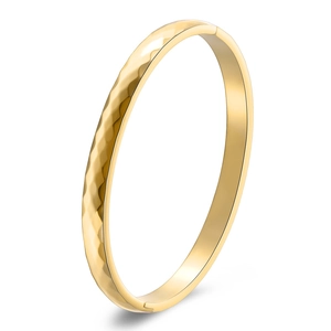 Golden titanium steel hinged bangle with hammered finish and geometric diamond pattern