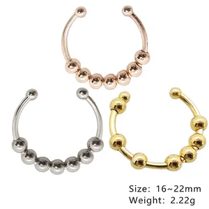 Anillo antiestrés ajustable de acero inoxidable con cuentas en oro, plata y oro rosa