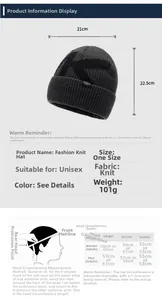 Detailed size chart for unisex knit beanie with head circumference measurement guide