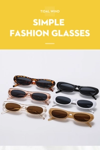 Close-up display of six stylish colors for vintage oval narrow frame sunglasses