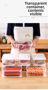 Transparente Vorratsbehälter für Fleisch und Fisch mit weißen Frischedeckeln
