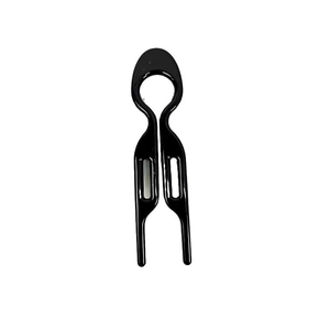 Minimalist U-shaped black fish hair pin for elegant bun hairstyles on white background