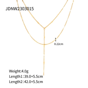 Double-layered gold titanium steel necklace with Y-shape chain and size dimensions