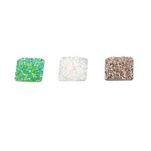 Sparkly 12mm square resin flatback crystals in green white and brown for DIY jewelry making