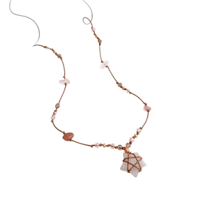 Handmade brown cord necklace with star shaped stone pendant and transparent beads