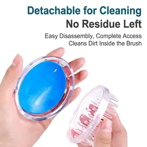 Blue silicone scalp massage hair brush with ergonomic handle and detachable design