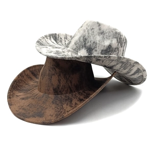 Western Cowboy Hat Retro Distressed Wide Brim Textured Polyester Vintage Outdoor Sun Protection For Men And Women