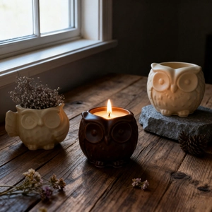 Owl candle and storage jar resin mold set with detailed embossed feather texture