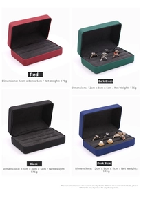 Macro shot of compact jewelry boxes in four colors with ring slots and soft velvet lining
