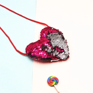 Kids heart shaped sequin crossbody bag with reversible pink and silver sequins