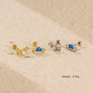 Elegant S925 silver opal stud earrings with zirconia and secure screw back closure