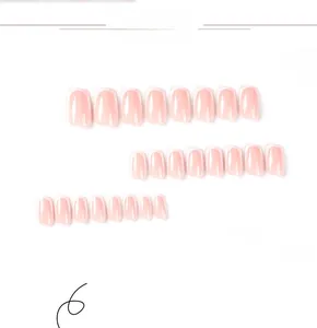 Detail view of 24pcs nude pink and white French tip square press-on nail set