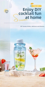 Detailed view of a blue 700ml bear cocktail shaker set on a sunny beach background
