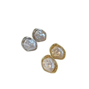French vintage irregular pearl ear clips in gold and silver liquid metal design