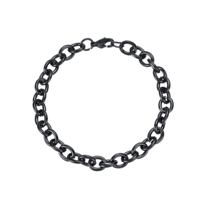 Bracelet chaîne à maillons O en acier titane noir poli avec fermoir à ressort robuste