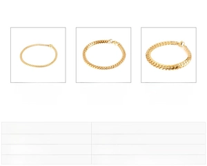 Three width options of 4mm 5mm and 7mm for the golden stainless steel Cuban chain bracelet