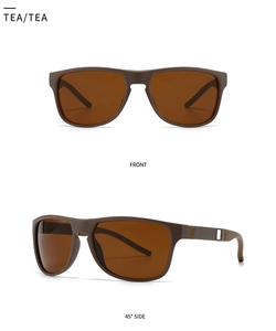 Vista frontal y lateral a 45 grados de las gafas de sol TR marrón mate con lentes de té