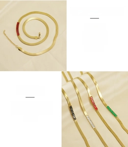 Detail of 18K gold plated snake chain with hand-set rectangular cubic zirconia gems