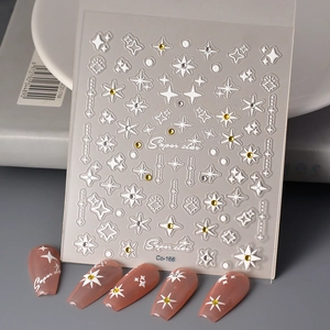 5D Relief Nail Art Stickers Waterproof Self-Adhesive 3D Starry Sky Flowers Manicure Decoration DIY Beauty Decor