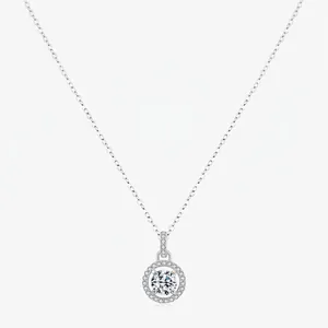925 Sterling Silver Moissanite Necklace Round Brilliant Cut D Color VVS1 Halo Pendant Jewelry For Women Elegant French Style