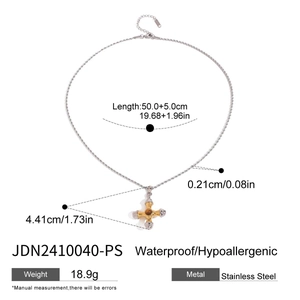 Collier croix en acier inoxydable bicolore avec gemme brune, étanche et hypoallergénique