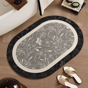 Absorbent diatomite bath mat with floral design in black and grey for bathroom floors