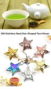 Close-up of star shaped 304 stainless steel tea infusers with fine mesh and hanging chain