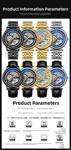 Technical specifications of the Chenxi CX-8843 men's skeleton automatic mechanical watch