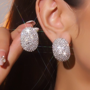 Tige en Acier Inoxydable Boucles d'Oreilles Clous Strass Ovales Boucles d'Oreilles Pendantes de Luxe pour Mariage Mariée Bijoux