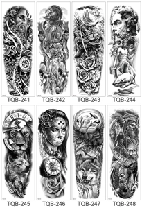 Macro display of 8 black and white temporary tattoo designs with mythology and animal motifs