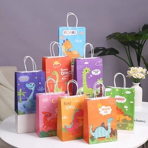 Cartoon Dinosaur Theme Gift Bags Kraft Paper Portable Handbags For Kids Birthday Party Favors Cute Colorful